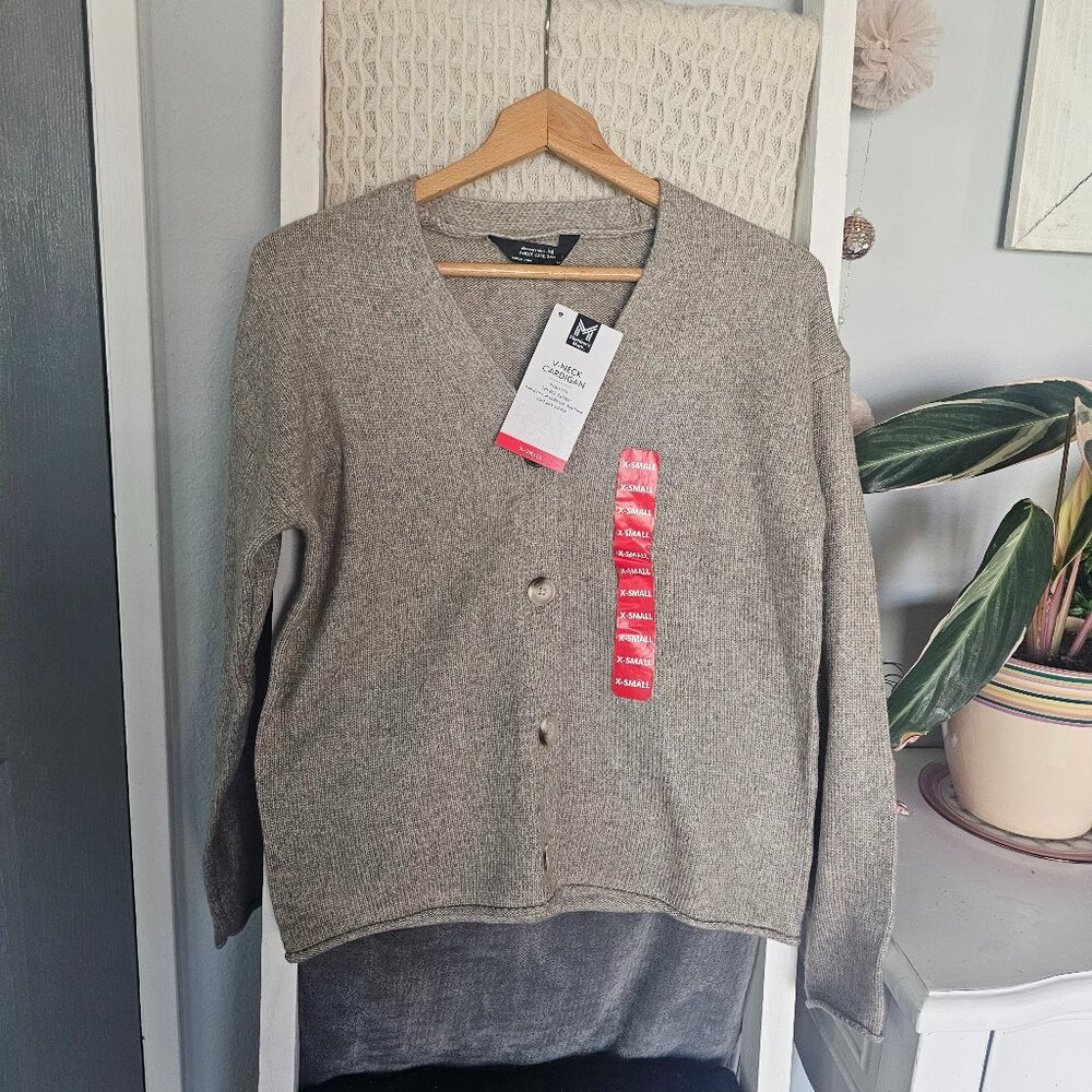 NWT Members Mark V-Neck Cardigan | XS | Light Brown Neutral Button-Up Sweater